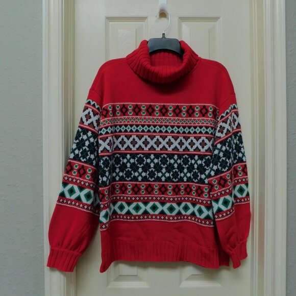 CROWN & IVY Womens Sweater Turtleneck Red Multicolor Long Sleeve Medium NEW - Picture 1 of 7